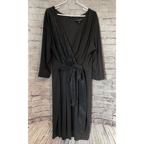 Lane Bryant Shimmer Faux Wrap Dress Surplice Black Metallic Stretch Plus 24 - Picture 1 of 6